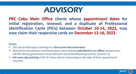 ADVISORY PRC Cebu Main Office .